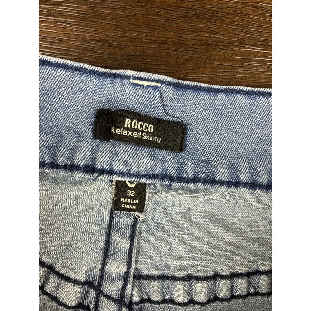 True Religion Rocco Big T Men’s Denim Shorts Size 32 Light Wash Relaxed Skinny
